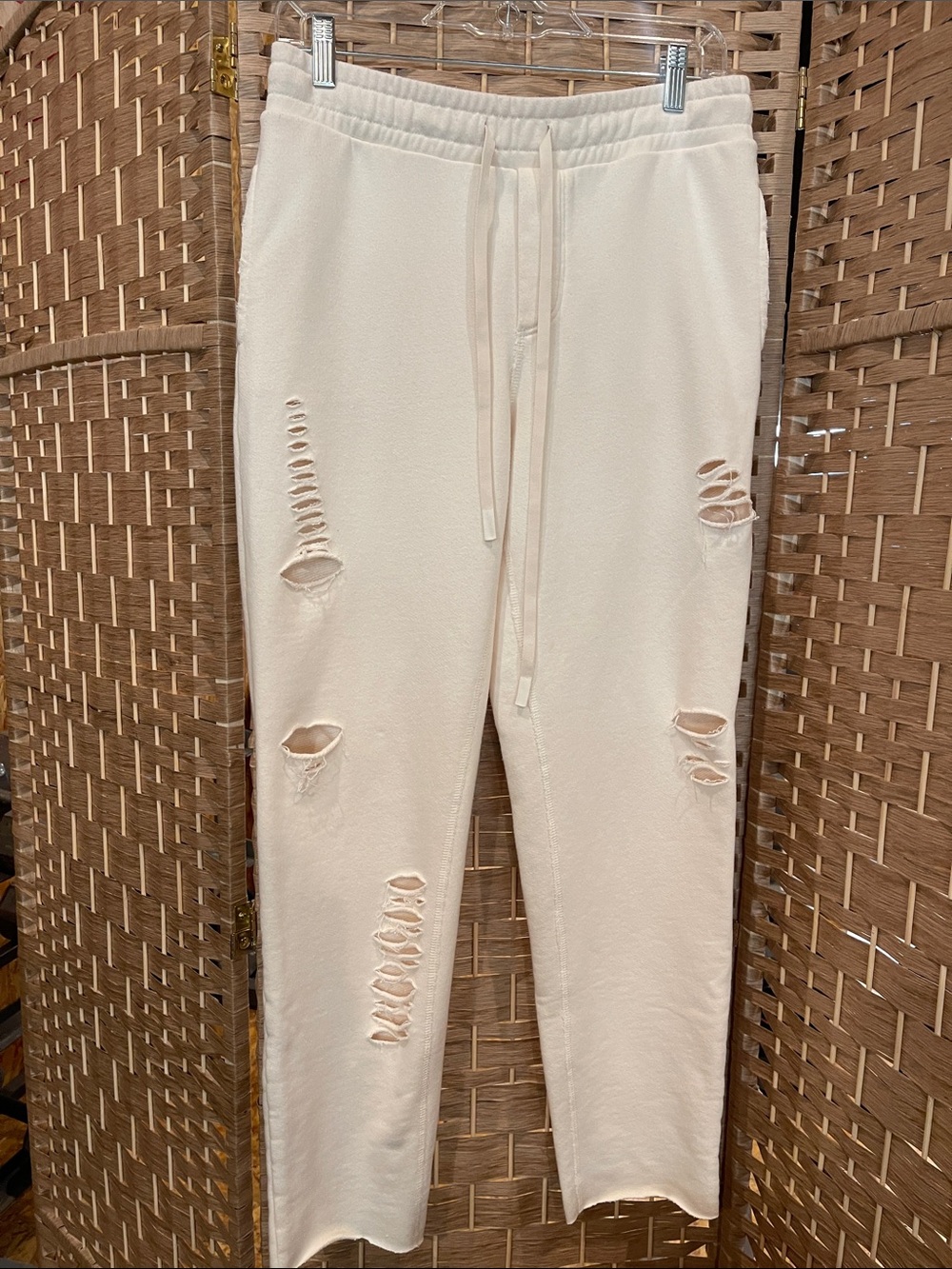 ALO Yoga Distressed Cream Drawstring Joggers